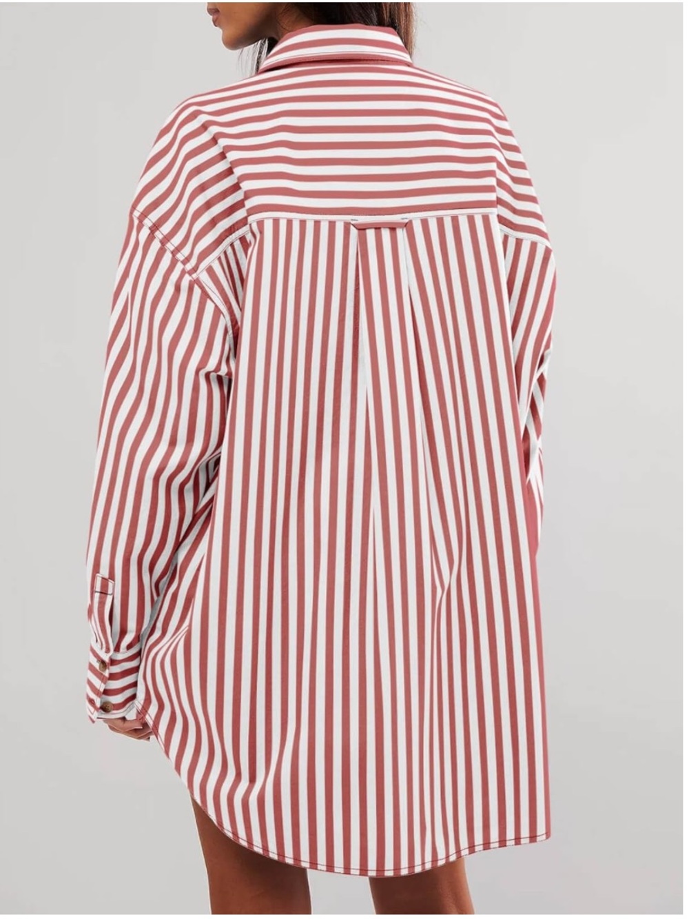 CICY BELL | Oversized Boyfriend Red & White Striped Button Down Shirt | Sz L NWT - Picture 2 of 10